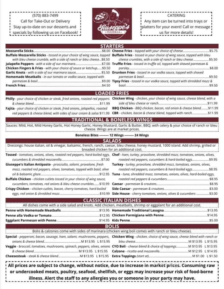 Giuseppe's Pizzeria - Avoca, PA menu_pic