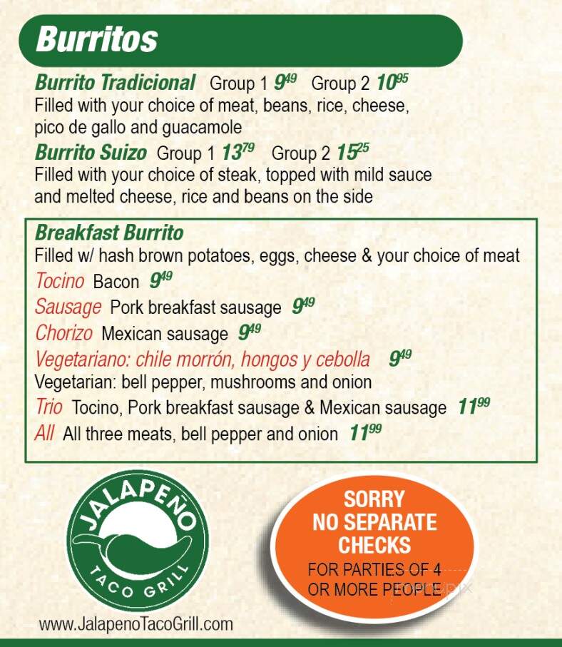 Jalapeno Taco Grill - Loves Park, IL menu_pic