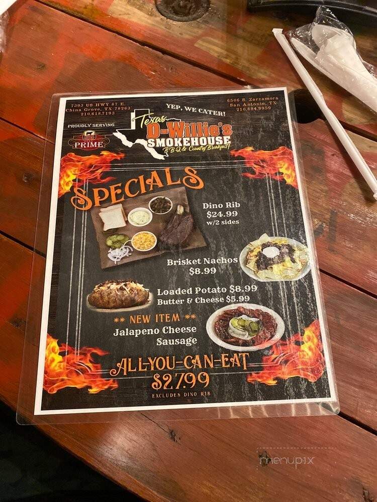 Dee Willie's Bar-B-Que #3 - China Grove, TX menu_pic