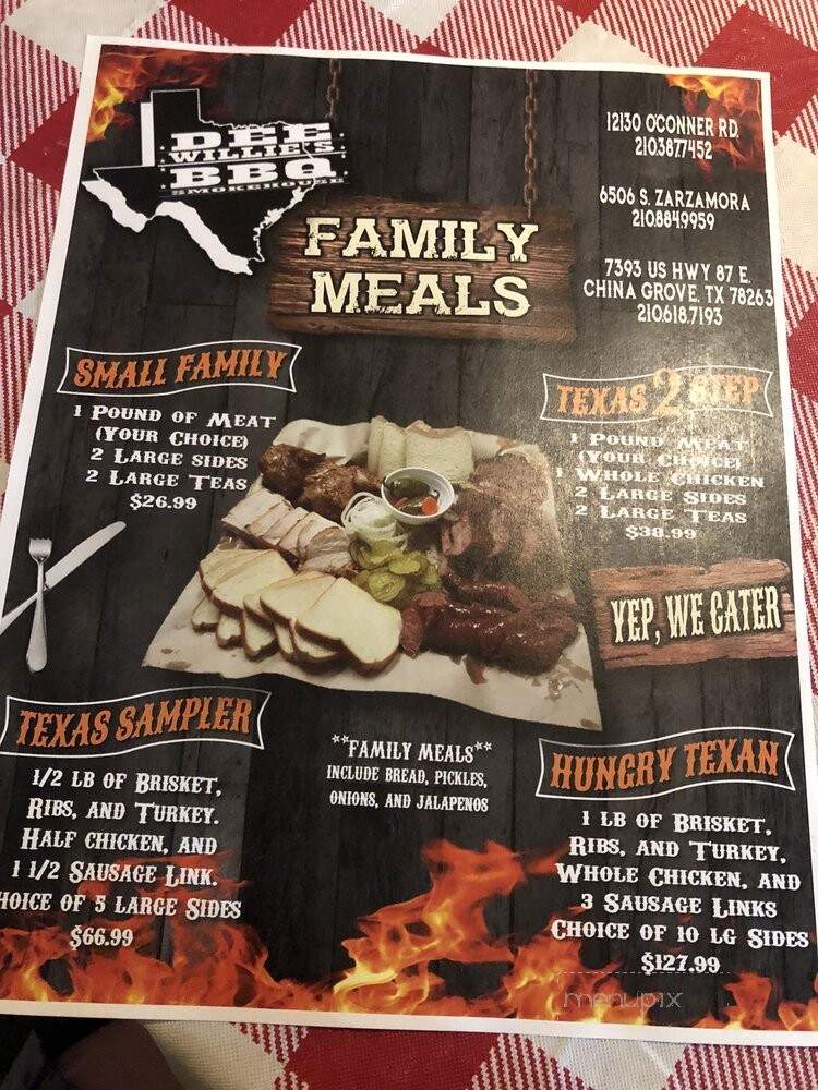 Dee Willie's Bar-B-Que #3 - China Grove, TX menu_pic
