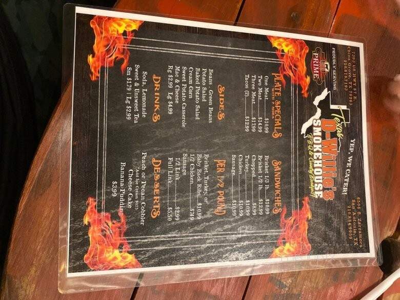 Dee Willie's Bar-B-Que #3 - China Grove, TX menu_pic