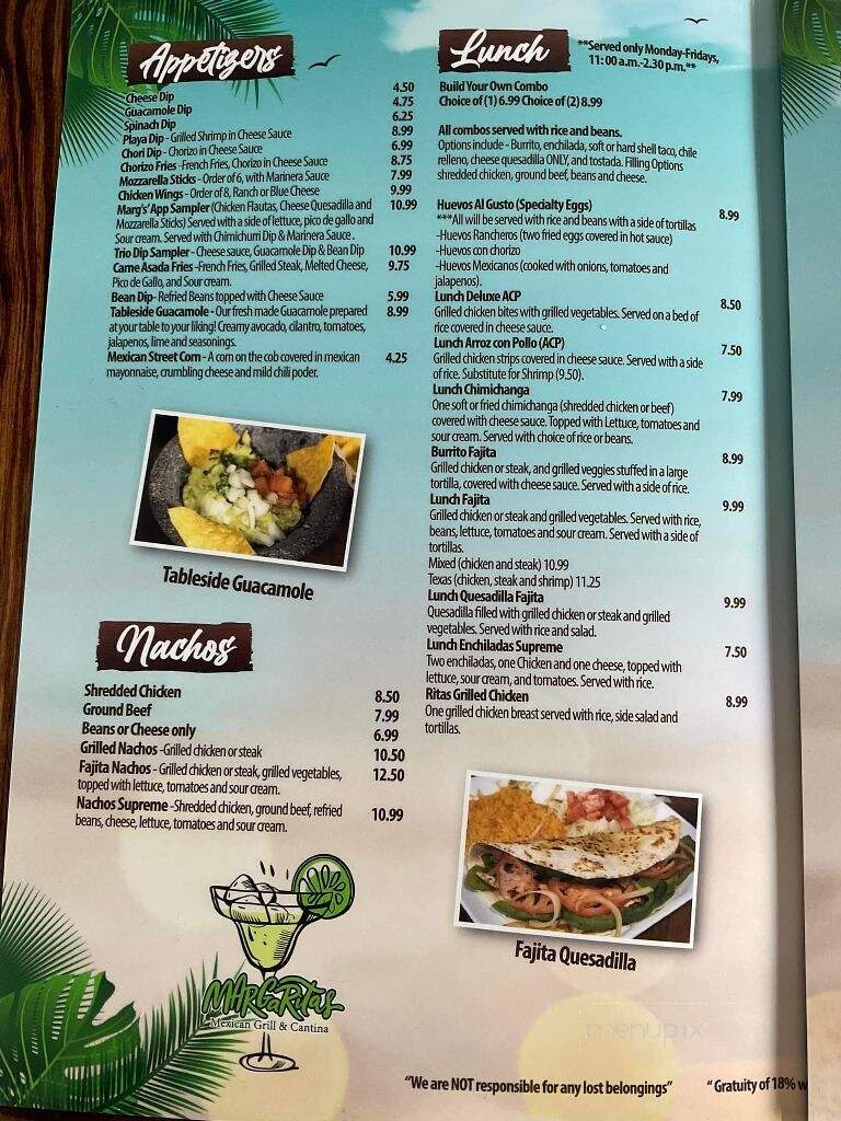 Margarita's Mexican Grill & Cantina - Surf City, NC menu_pic