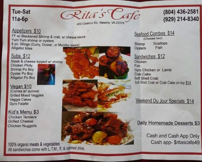 Rita's Cafe - Weems, VA menu_pic