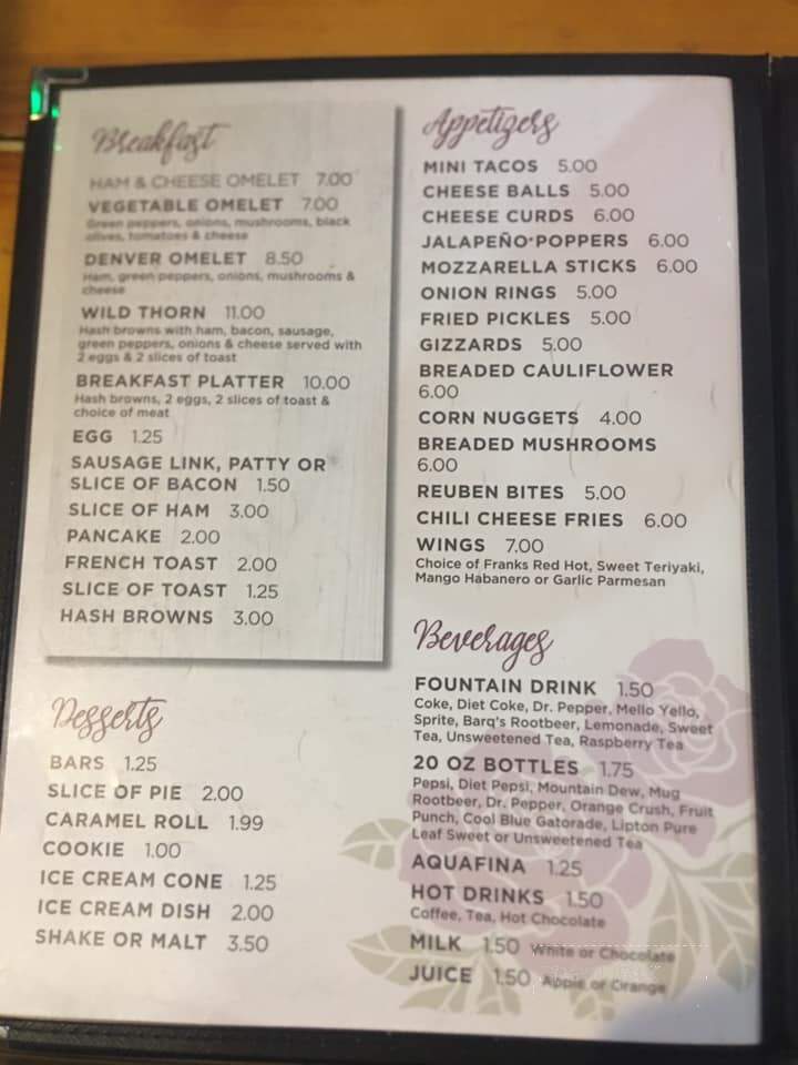 The Wild Rose Bar & Cafe - Ashley, ND menu_pic