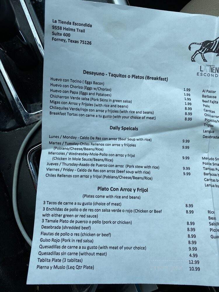 La Tienda Escondida - Forney, TX menu_pic