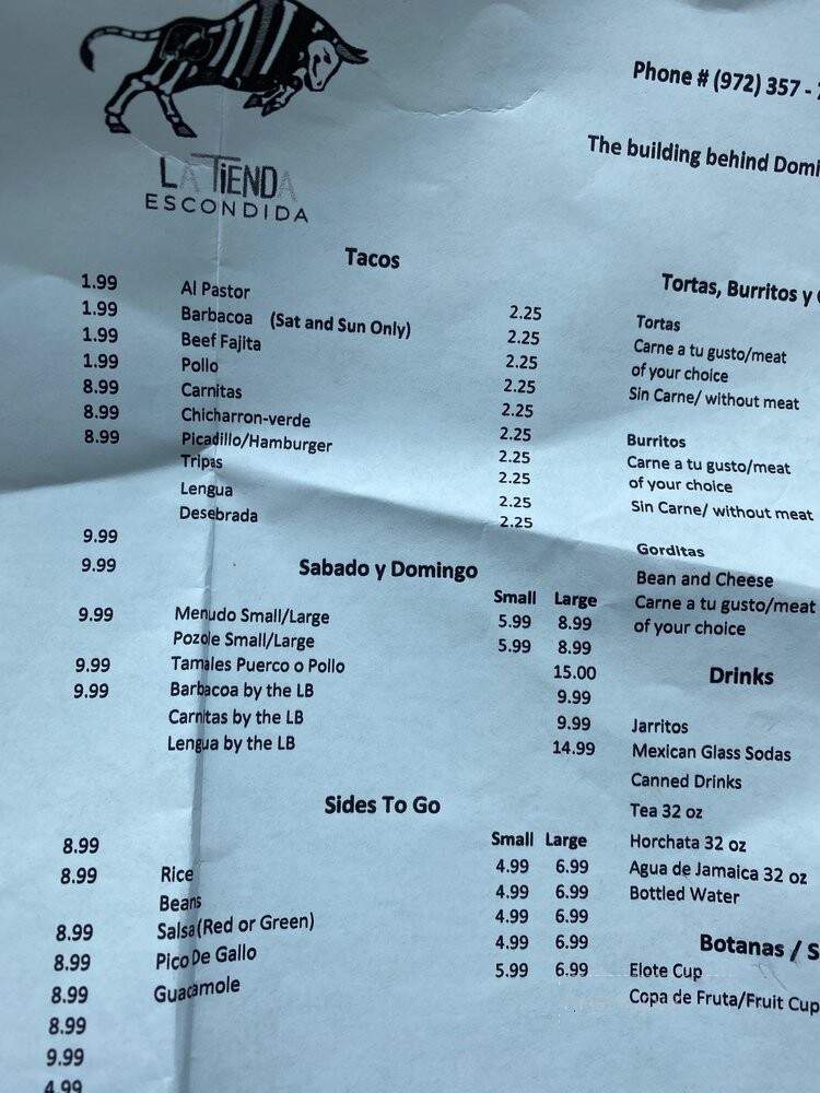 La Tienda Escondida - Forney, TX menu_pic