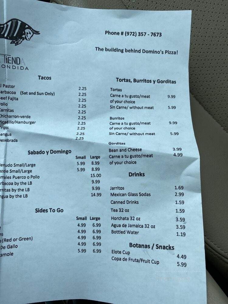 La Tienda Escondida - Forney, TX menu_pic