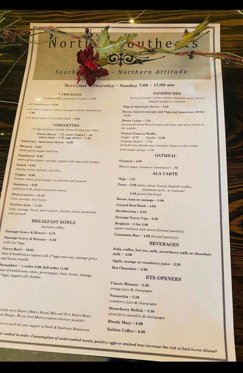 North & Southeats - Brownville, ME menu_pic