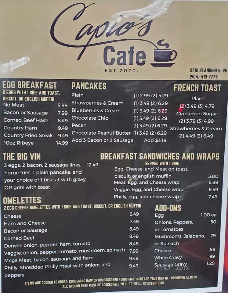 Capio's Cafe - Middleburg, FL menu_pic
