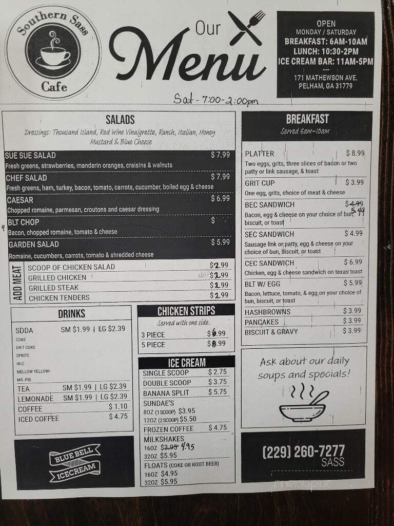 Southern Sass Cafe - Pelham, GA menu_pic