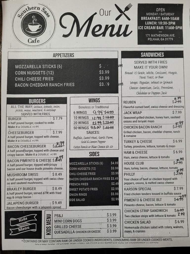 Southern Sass Cafe - Pelham, GA menu_pic