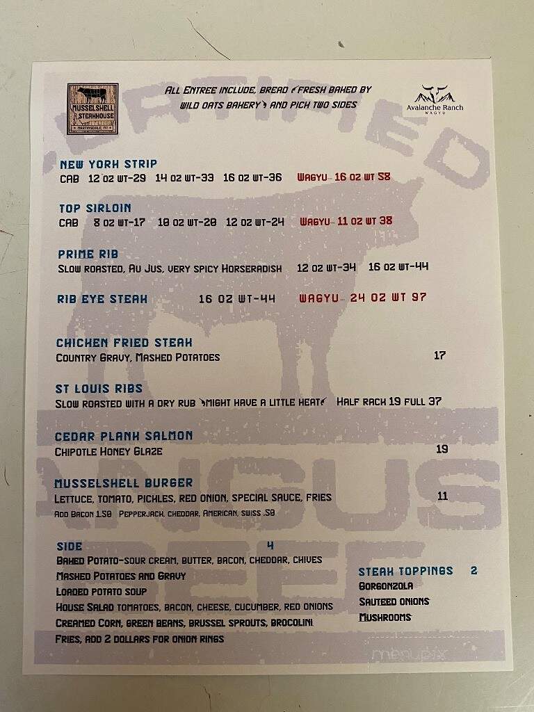 Musselshell Steakhouse - Martinsdale, MT menu_pic