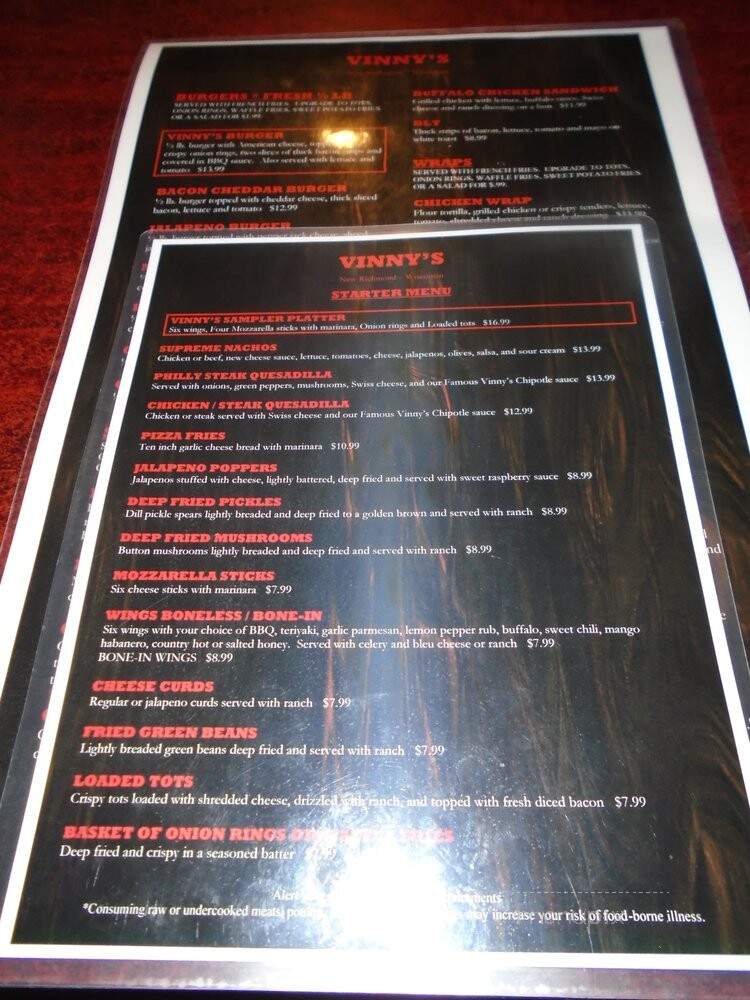 Vinny's Sports Bar and Grill - New Richmond, WI menu_pic