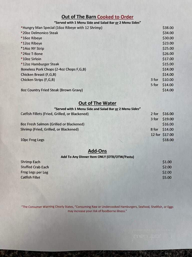 Cattle Bay Restaurant - Wrightsville, GA menu_pic
