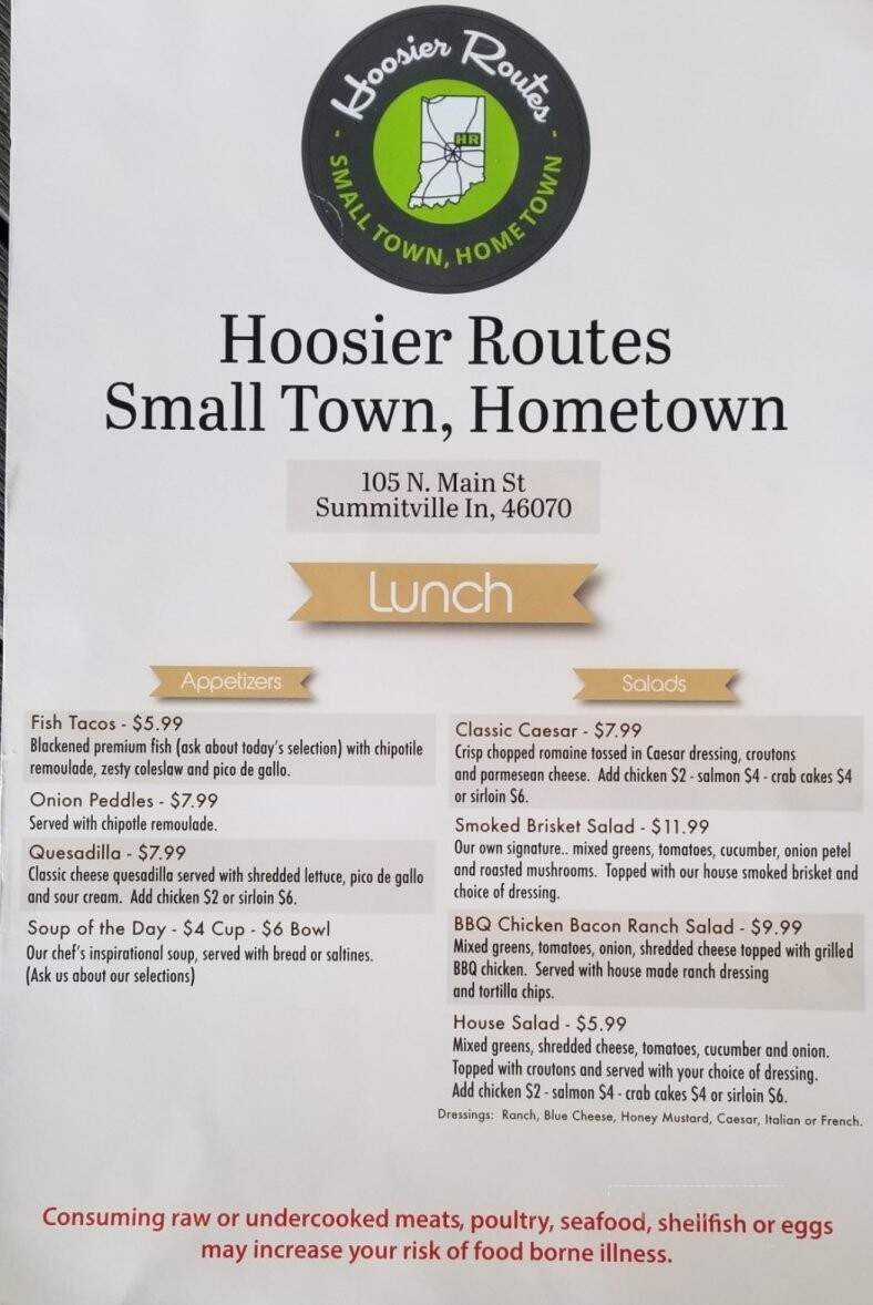 Hoosier Routes - Summitville, IN menu_pic