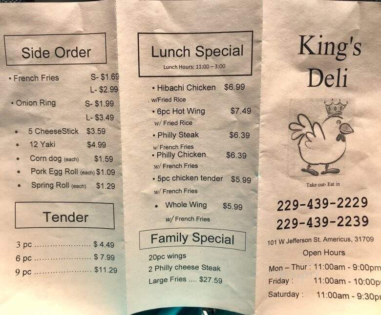 King's Deli - Americus, GA menu_pic