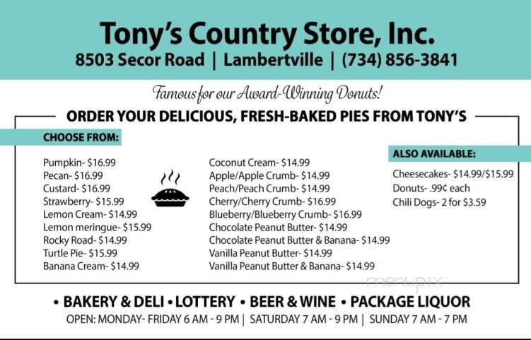 Tonys Country Store - Lambertville, MI menu_pic