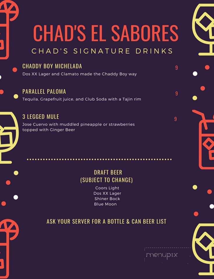Chad's El Sabores Mexican Restaraunt - Medicine Park, OK menu_pic