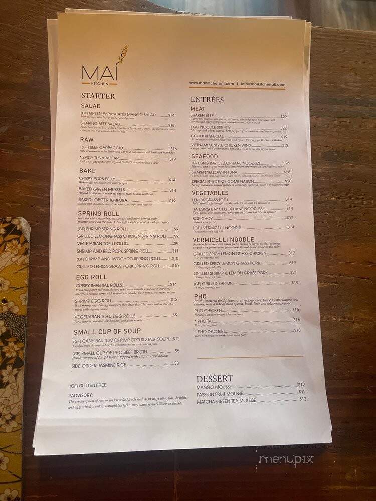 Mai Kitchen - Atlanta, GA menu_pic