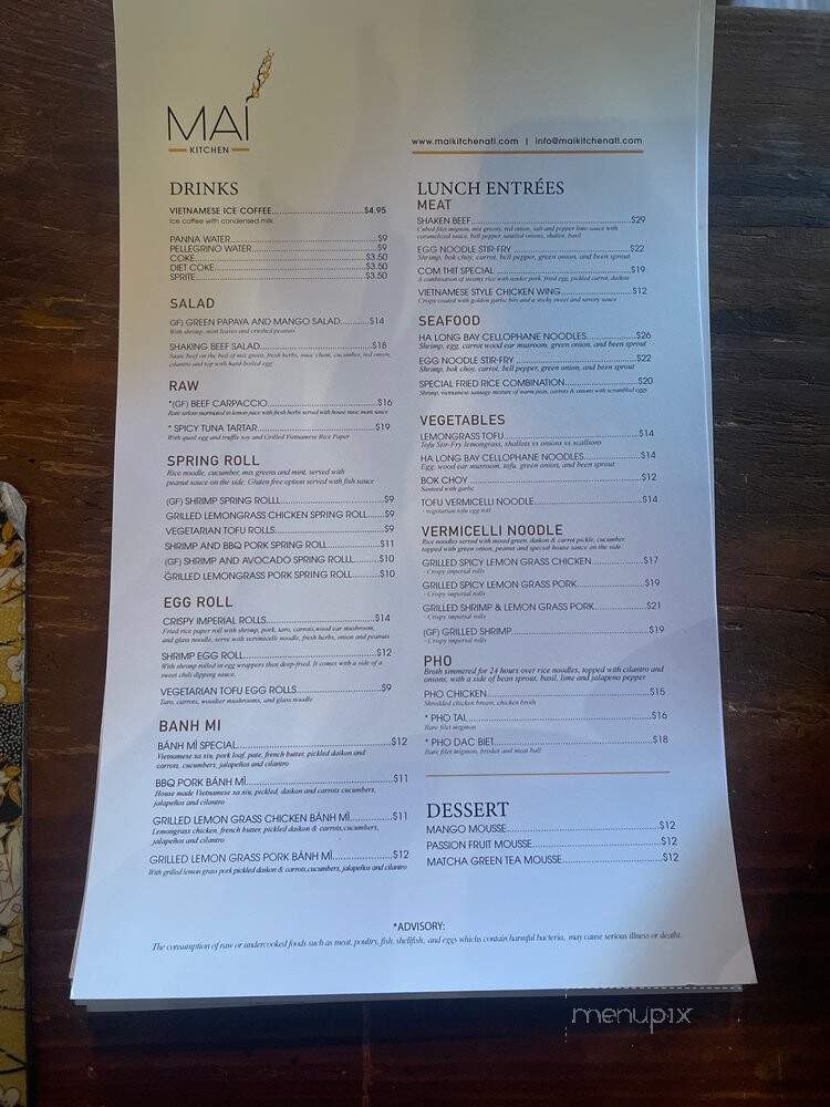 Mai Kitchen - Atlanta, GA menu_pic