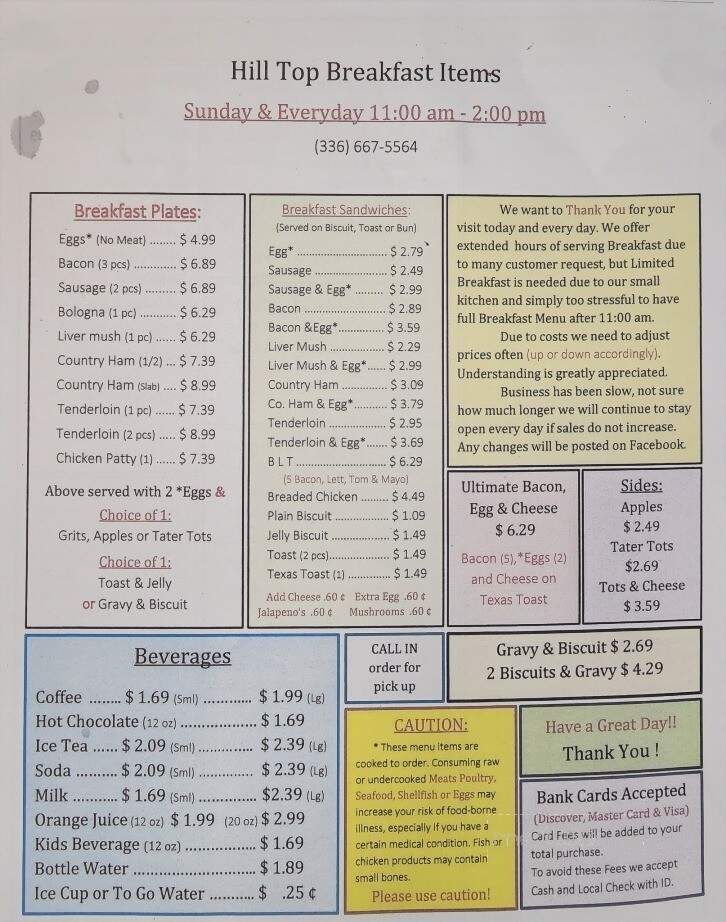 Hill Top Restaurant - North Wilkesboro, NC menu_pic