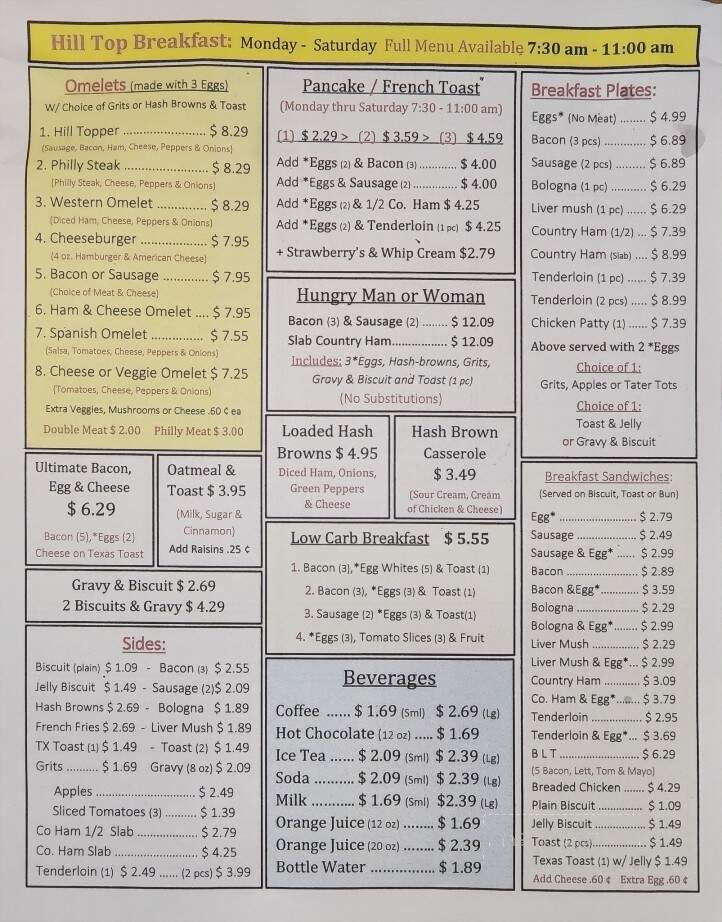 Hill Top Restaurant - North Wilkesboro, NC menu_pic