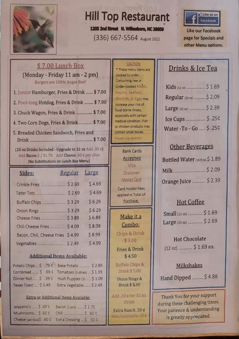 Hill Top Restaurant - North Wilkesboro, NC menu_pic