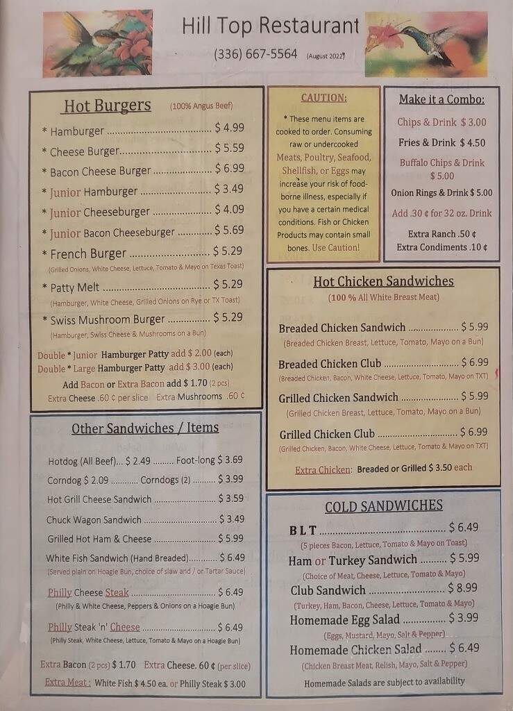 Hill Top Restaurant - North Wilkesboro, NC menu_pic