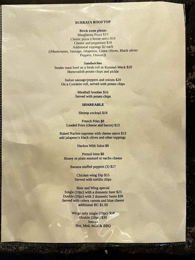 Burrata Rooftop Bistro - Grand Island, NY menu_pic