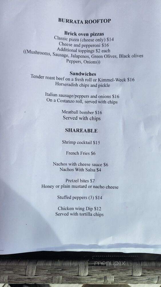 Burrata Rooftop Bistro - Grand Island, NY menu_pic