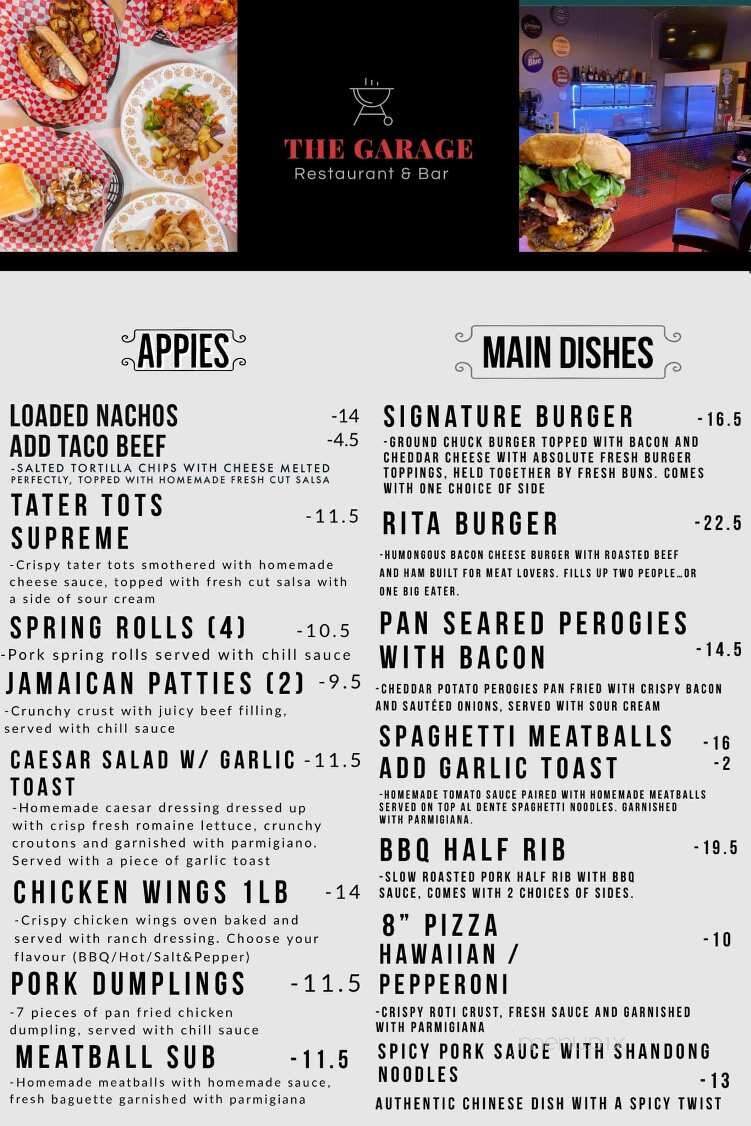 The Garage Restaurant & Bar - St. Albert, AB menu_pic