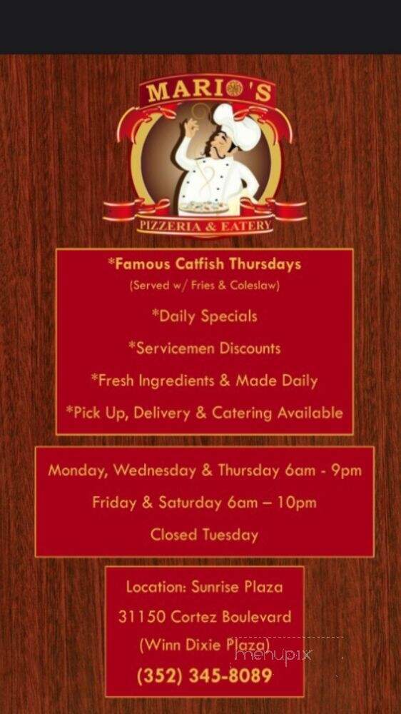 Mario's Pizzeria and Eatery - Brooksville, FL menu_pic