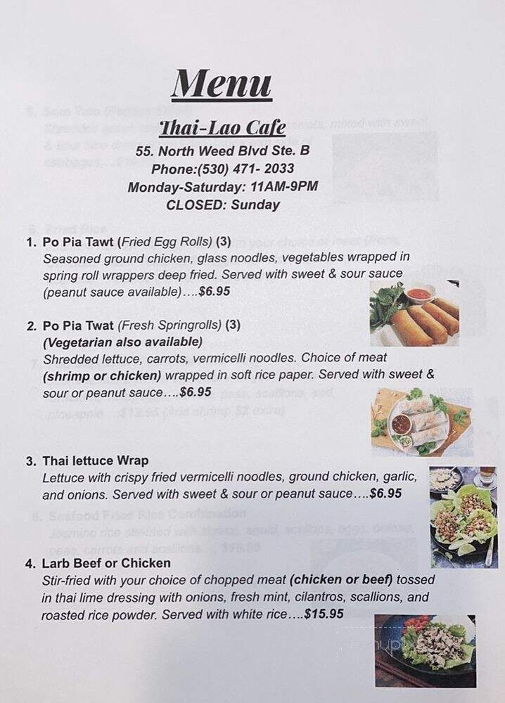 Thai Lao Cuisine - Weed, CA menu_pic