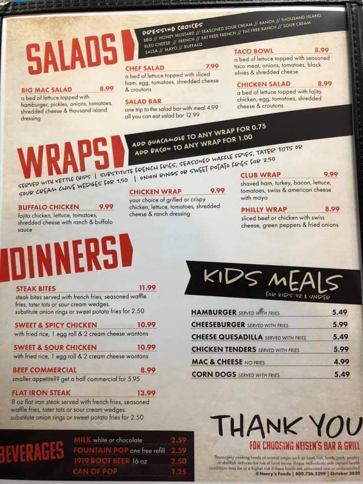 Neisens Bar and Grill - Biscay, MN menu_pic