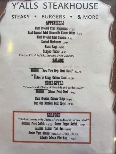 Y'alls Steakhouse - Alamogordo, NM menu_pic