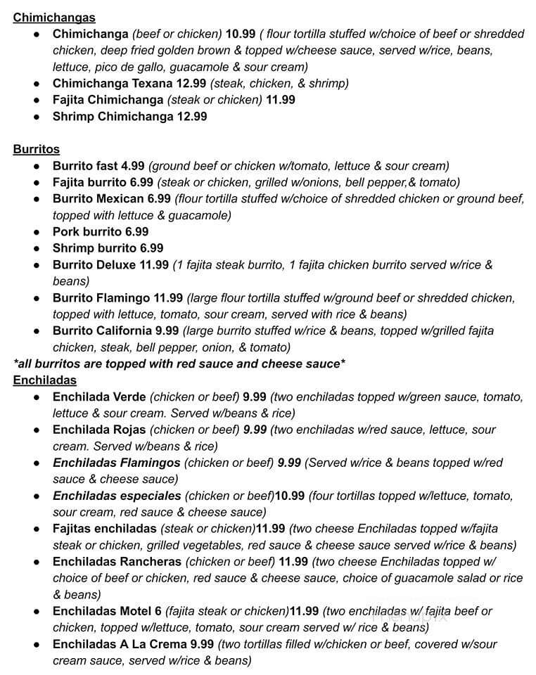 Flamingo Restaurant - DeRidder, LA menu_pic