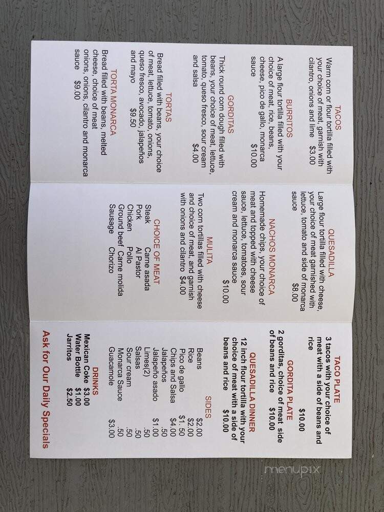 Taqueria Monarca - Lansing, MI menu_pic