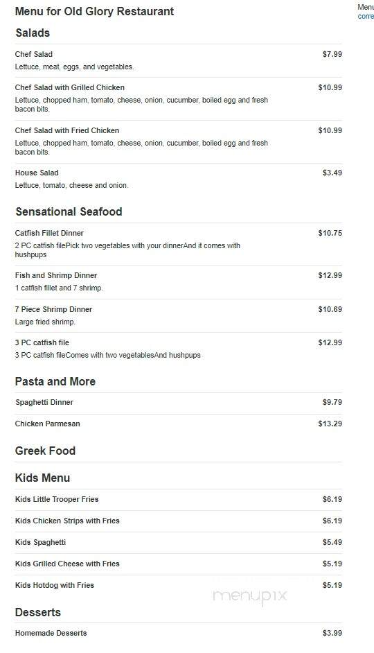 Old Glory Restaurant - Columbia, TN menu_pic