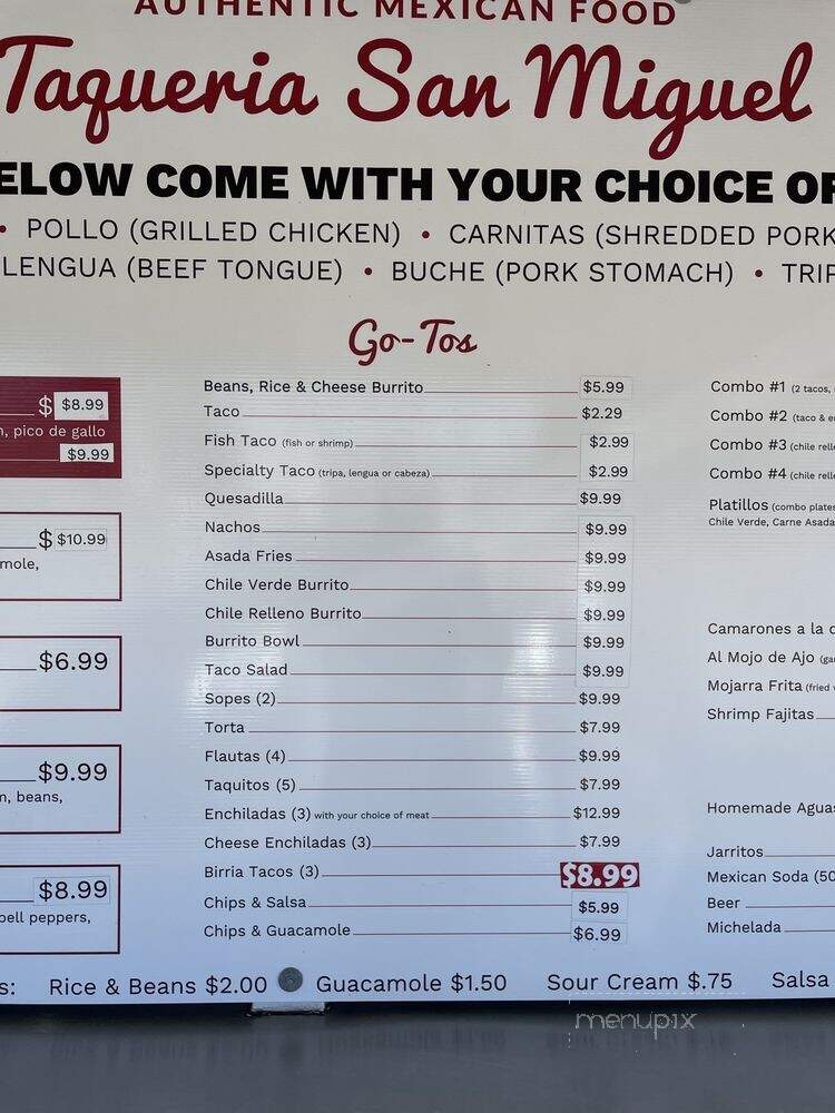 Taqueria San Miguel - San Luis Obispo, CA menu_pic