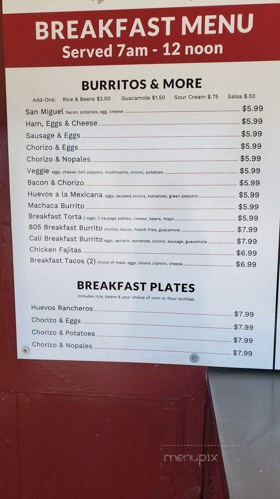 Taqueria San Miguel - San Luis Obispo, CA menu_pic