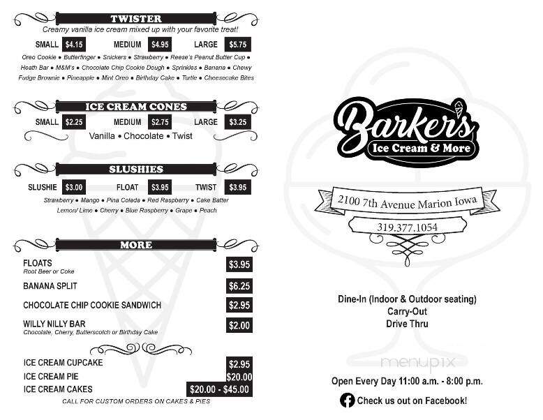 Barker's Ice Cream & More - Marion, IA menu_pic