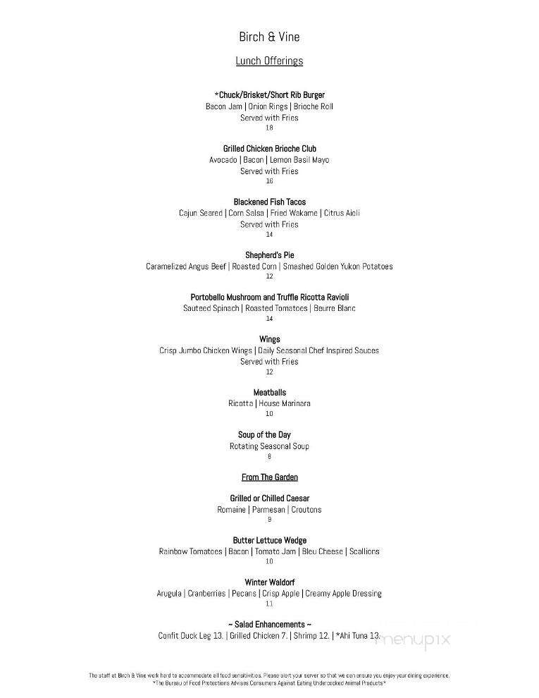 Birch & Vine - Melvin Village, NH menu_pic