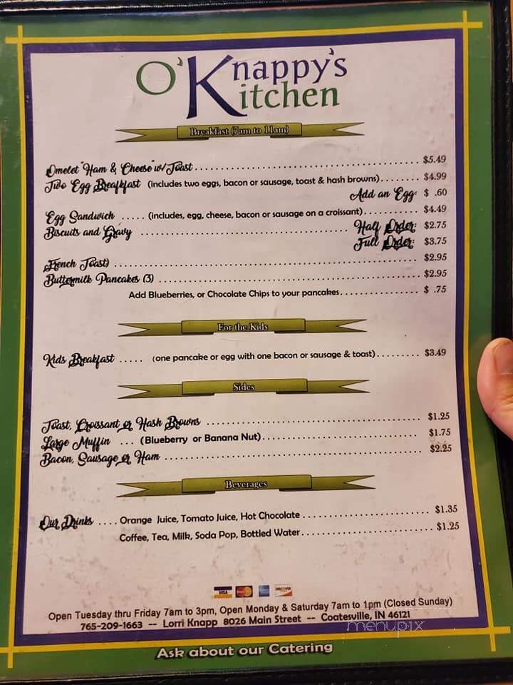 O'Knappy's Kitchen - Coatesville, IN menu_pic