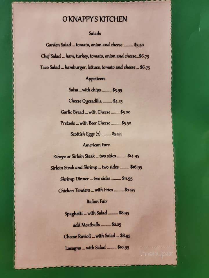 O'Knappy's Kitchen - Coatesville, IN menu_pic