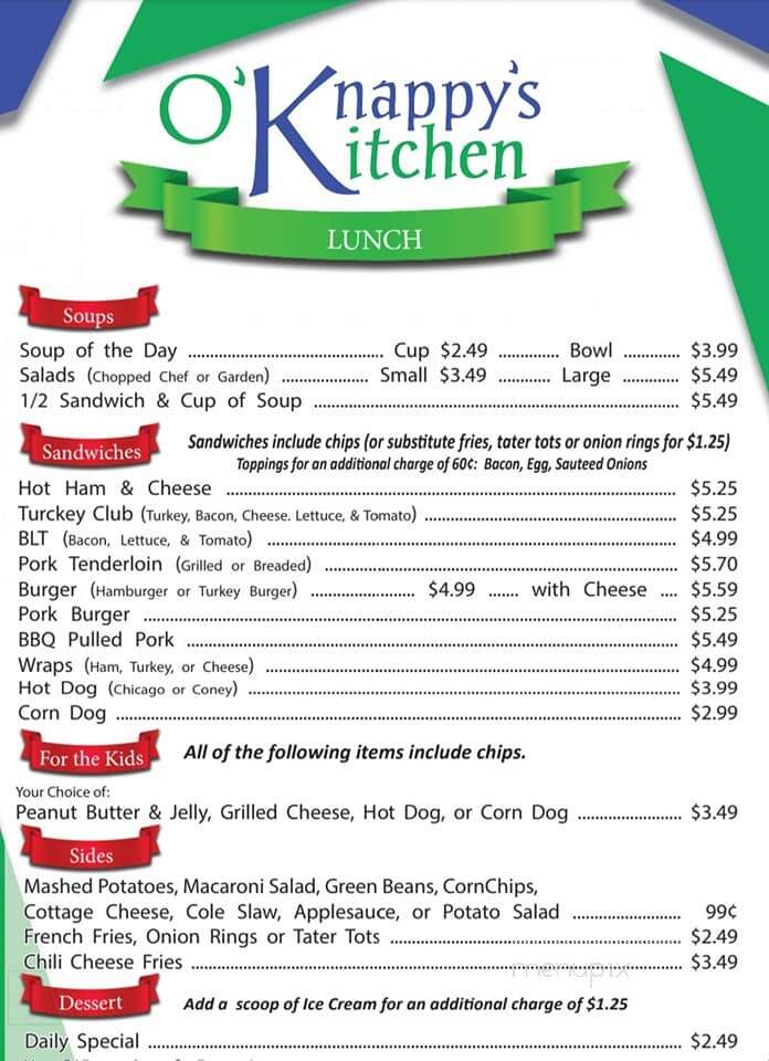 O'Knappy's Kitchen - Coatesville, IN menu_pic