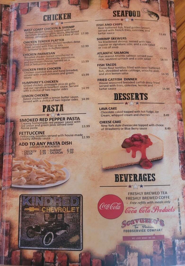 Humphreys Bar & Grill - Smithville, MO menu_pic