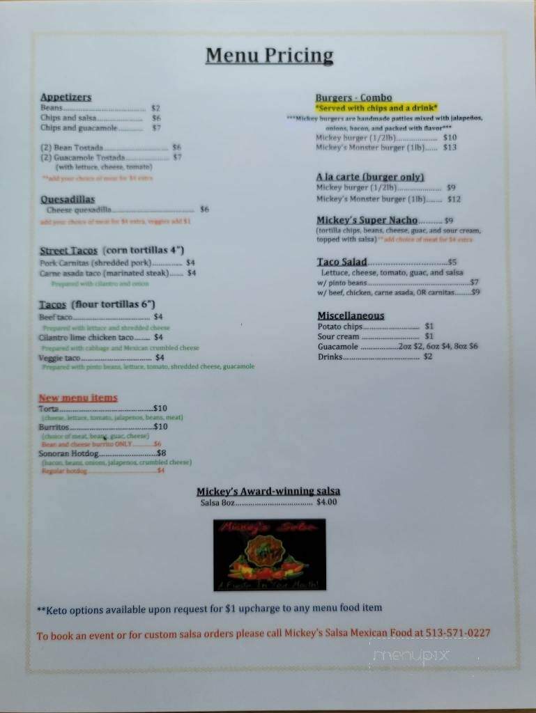 Mickey's Salsa Mexican Food - Lebanon, OH menu_pic