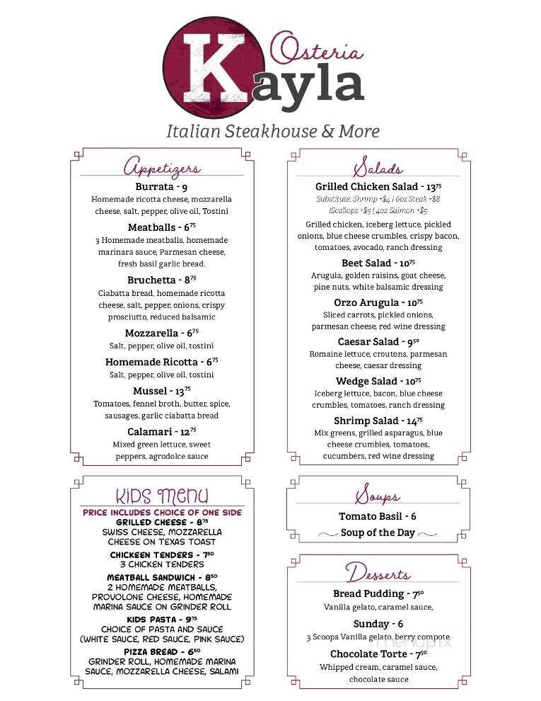 Osteria Kayla - Fremont, NE menu_pic