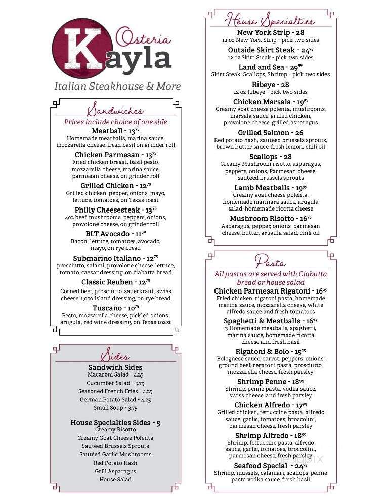 Osteria Kayla - Fremont, NE menu_pic