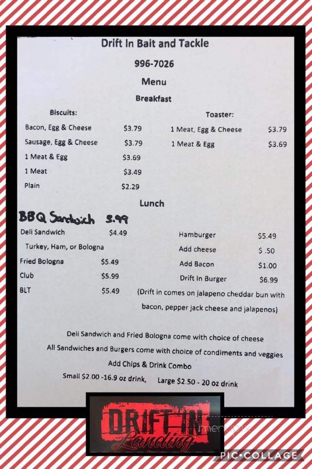Drift In Landing - Mooringsport, LA menu_pic